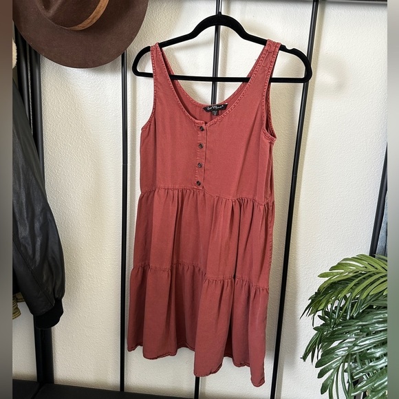 Velvet Heart orange red tiered tencel button boho swing tank mini dress - Picture 1 of 5